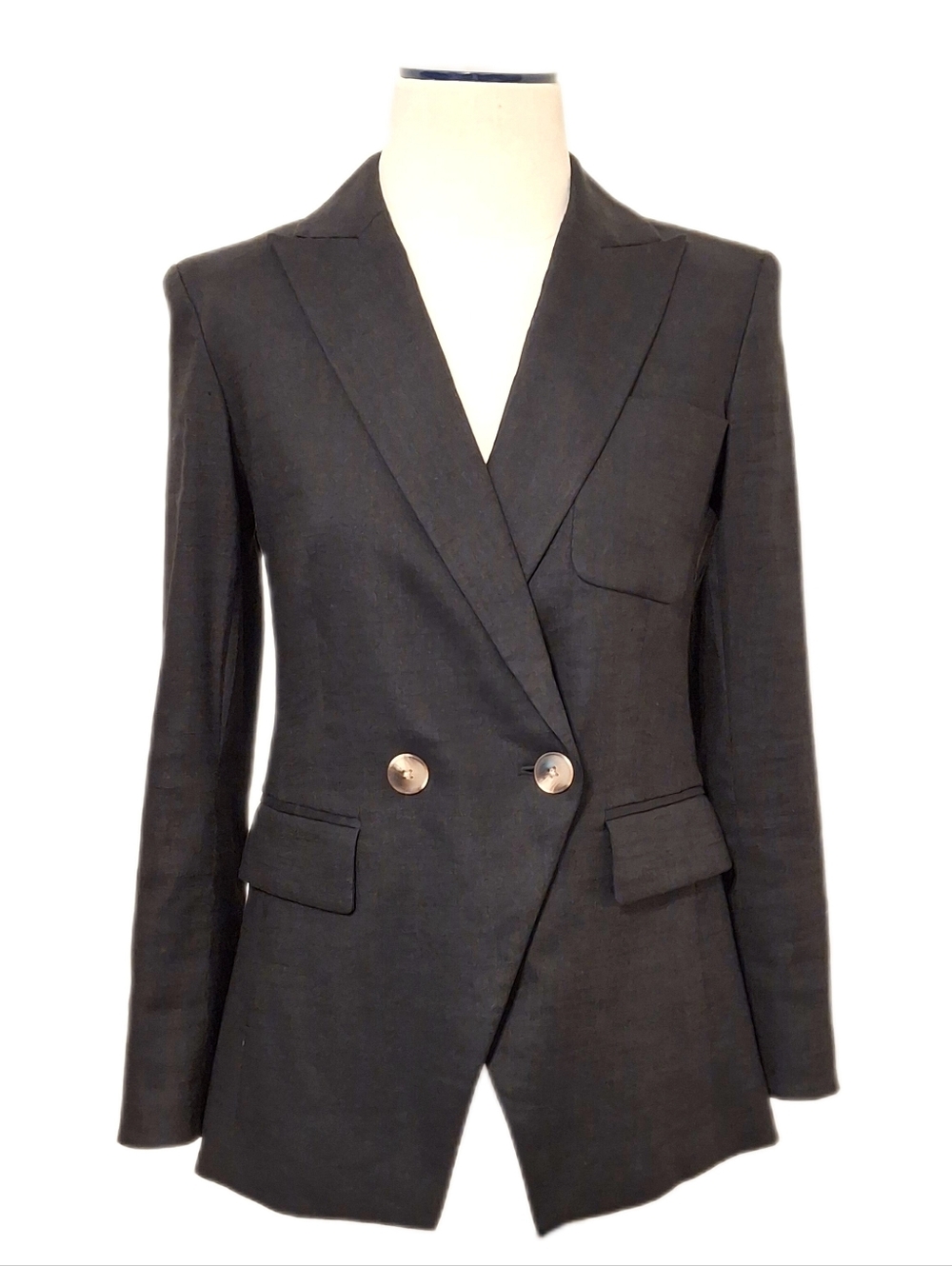 Veronica Beard 0 Black Didion Blazer Stretch-Linen Jacket - Picture 3 of 12